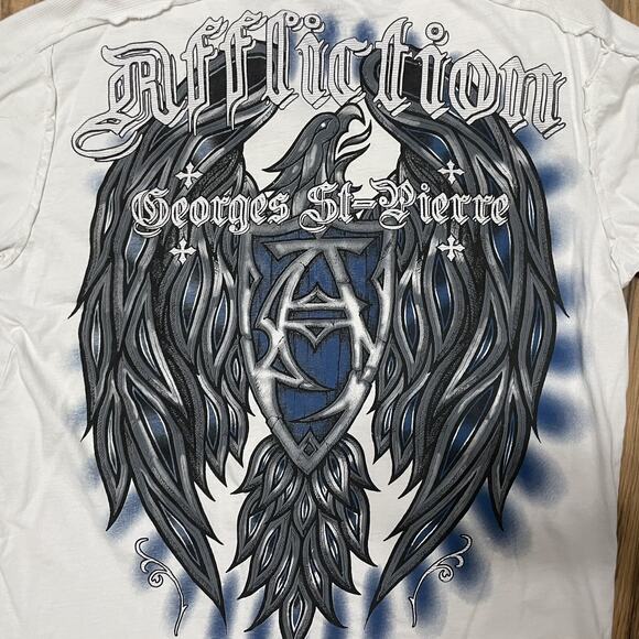 Affliction Signature Georges St Rush White T-Shirt Y2K Distressed Men 2XL STAINS - Picture 11 of 16